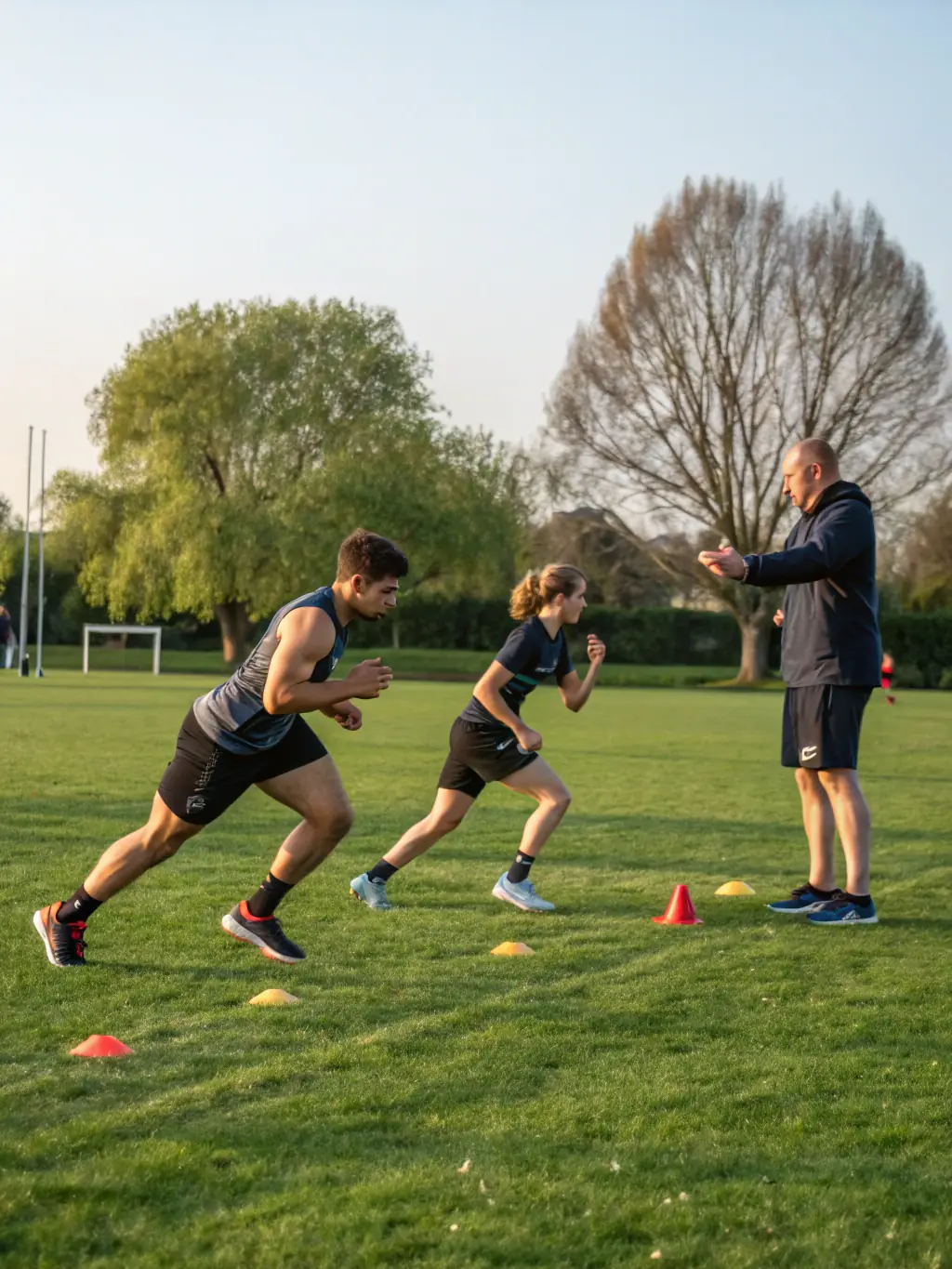 An image of athletes training in an outdoor arena with coaches and support staff, showcasing the dedication and teamwork involved in sports project support.