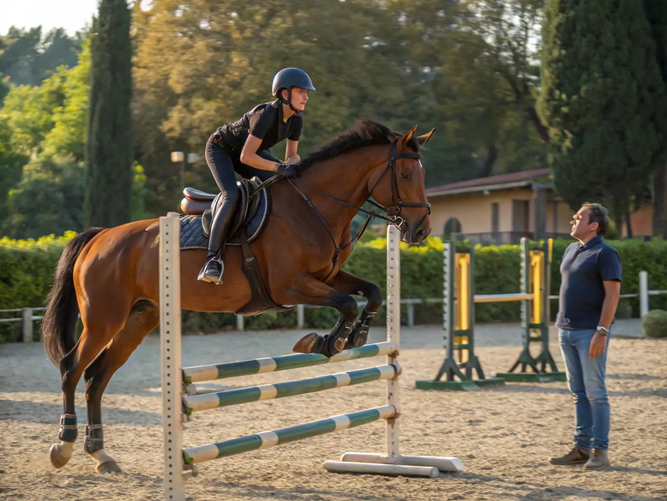 A dynamic equestrian training session, showcasing a rider and horse in perfect harmony, demonstrating the precision and skill fostered by RBC's training programs.